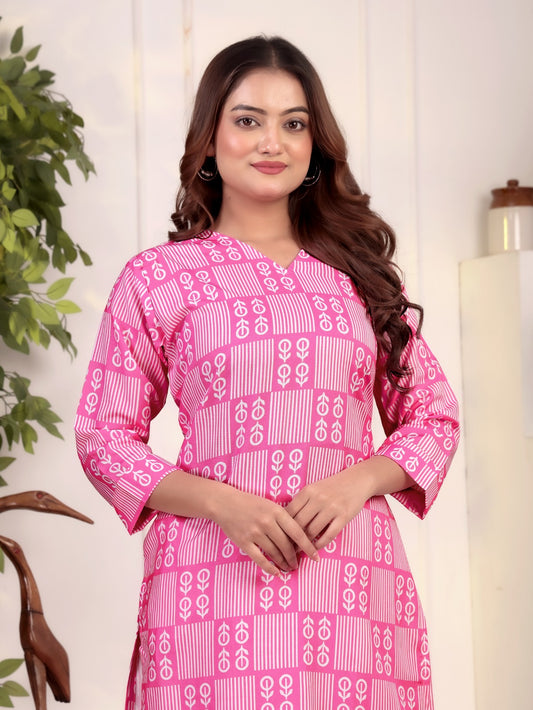 Women’s Pink Printed Straight Kurta & Palazzo Co-ord Set