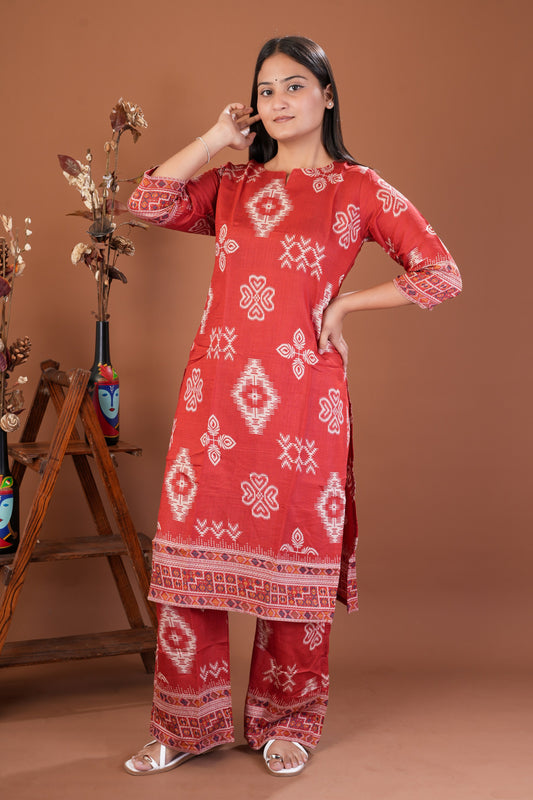 YASHVI Women's Designer Printed Viscose Rayon Kurta Pant Set - Red