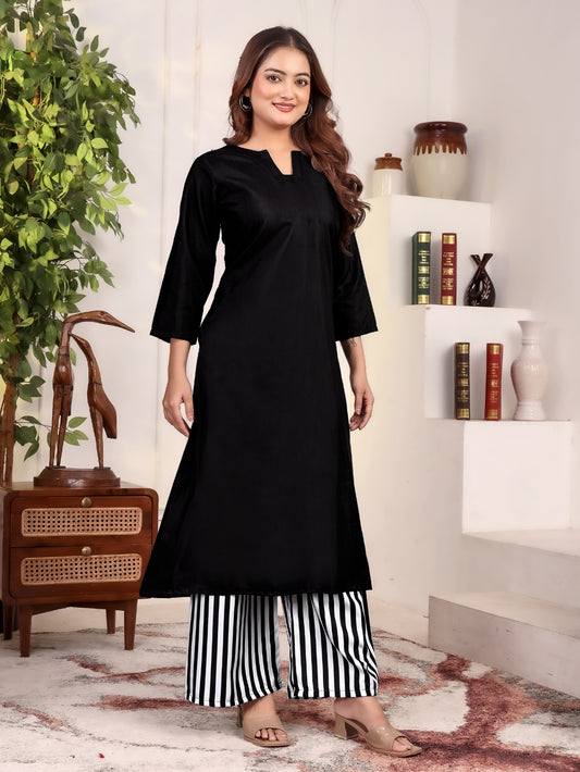 Women’s Black Solid Kurta with Palazzo Set