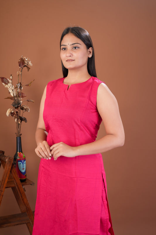 Women's Solid Sleeveless Straight Kurti with Palazzo Set