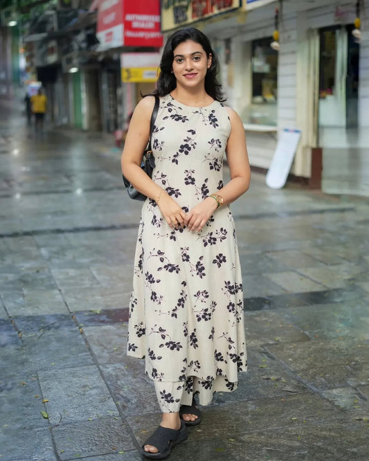 Floral Printed Sleeveless Cotton Maxi Dress