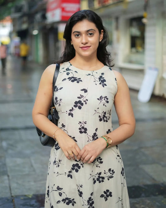 Floral Printed Sleeveless Cotton Maxi Dress