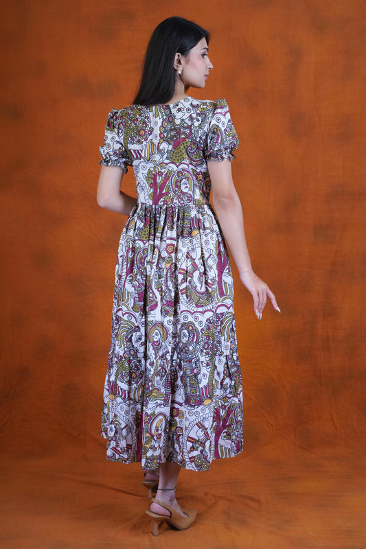 Women’s Multicolor Kalamkari Printed Muslin Maxi Gown