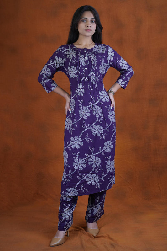 Women’s Purple Floral Straight Kurta