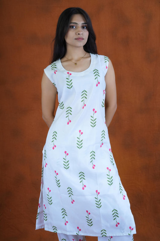 Women’s White Floral Printed Kurta with Palazzos