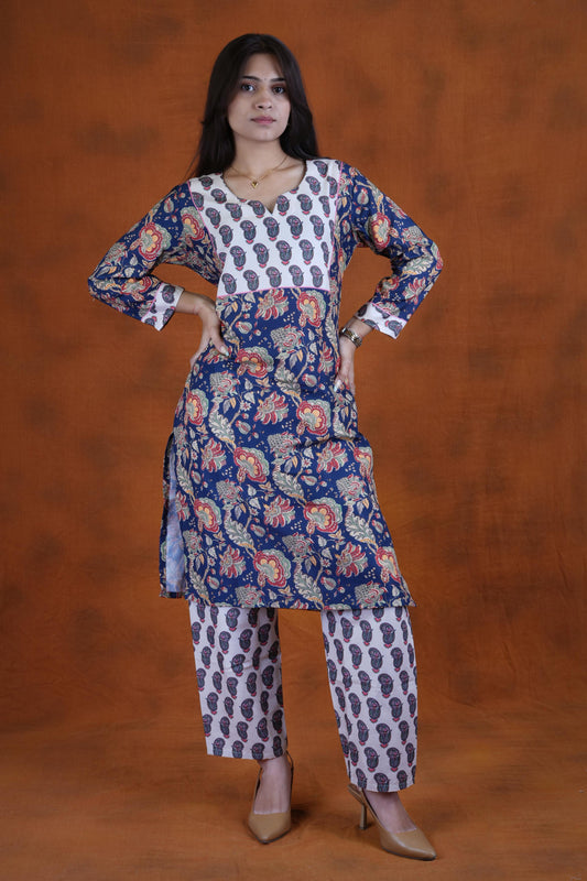 Women’s Navy Blue Floral Printed Kurta & pant Set