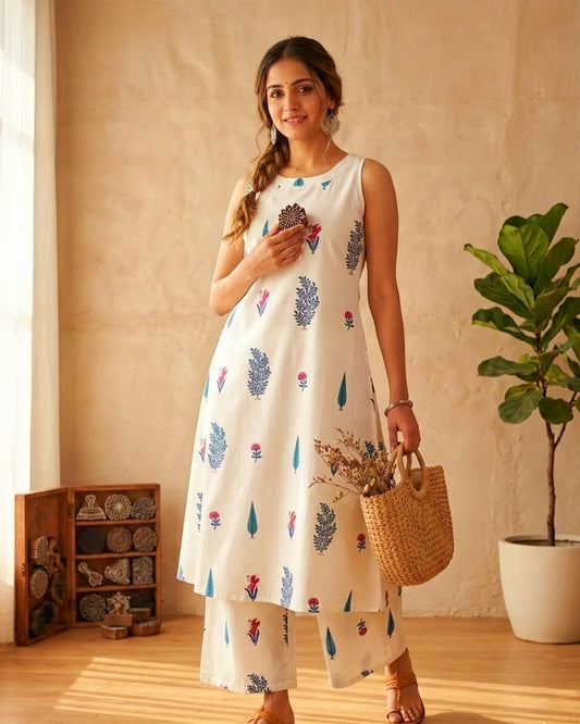 Floral Printed Cotton Kurta Pant Set