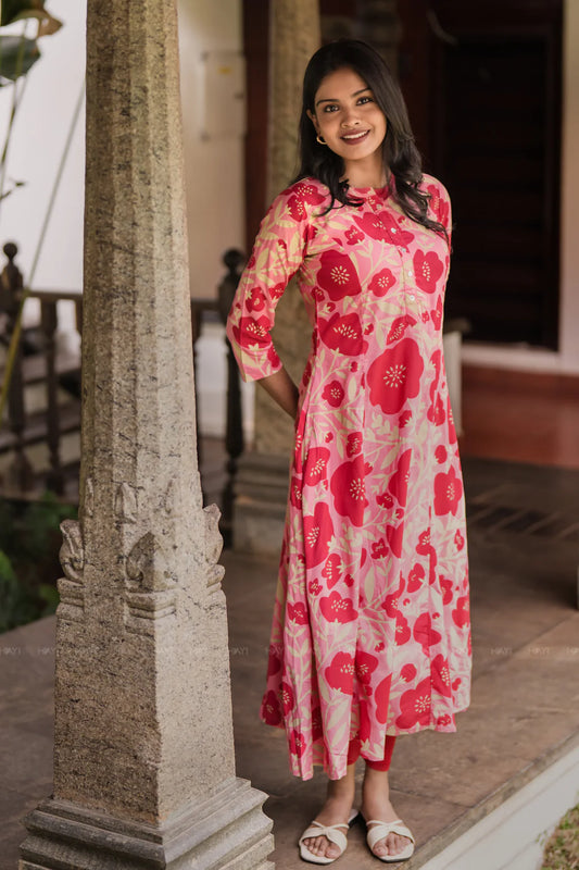 Floral Printed A-Line Viscose Kurta