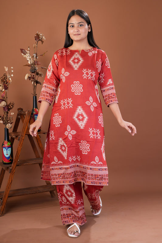 YASHVI Women's Designer Printed Viscose Rayon Kurta Pant Set - Red