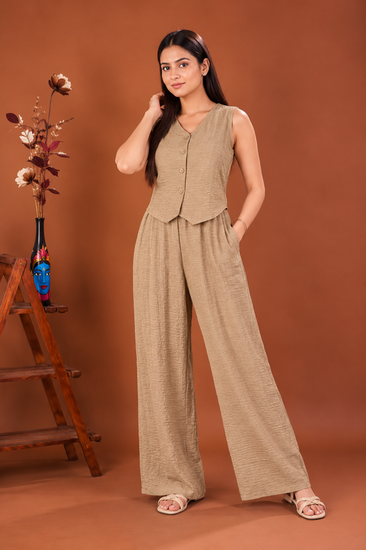 Women Sleeveless Buttoned Waistcoat and Pant Set