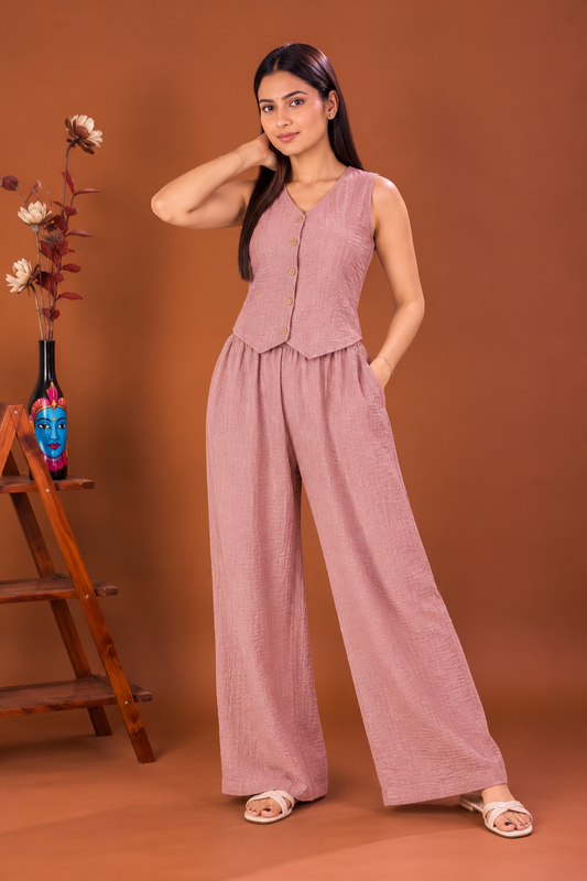 Women Sleeveless Buttoned Waistcoat and Pant Set
