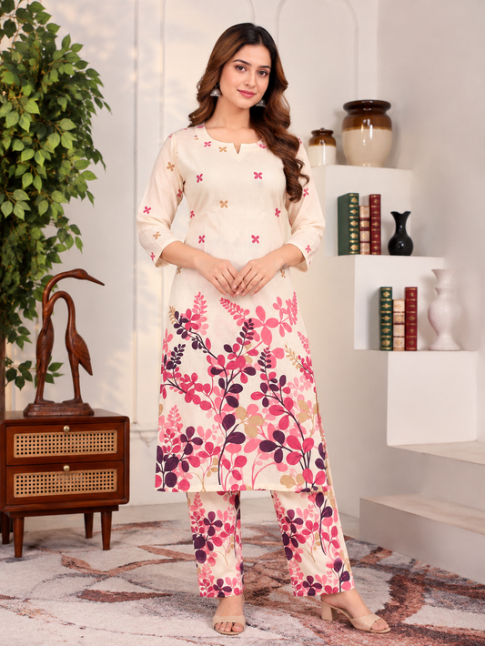 Women Floral Printed Straight Kurta Pant Set