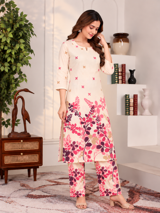 Women Floral Printed Straight Kurta Pant Set