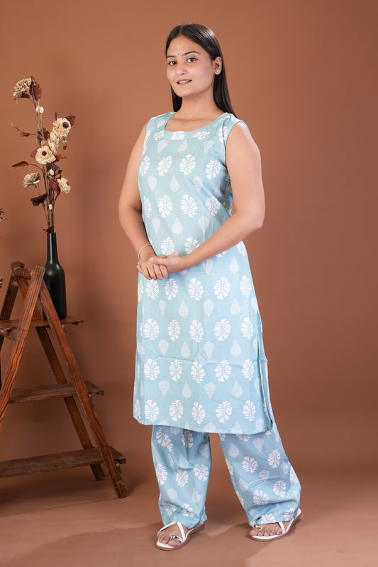 women kurti palazzo set, sleeveless kurti set for women
