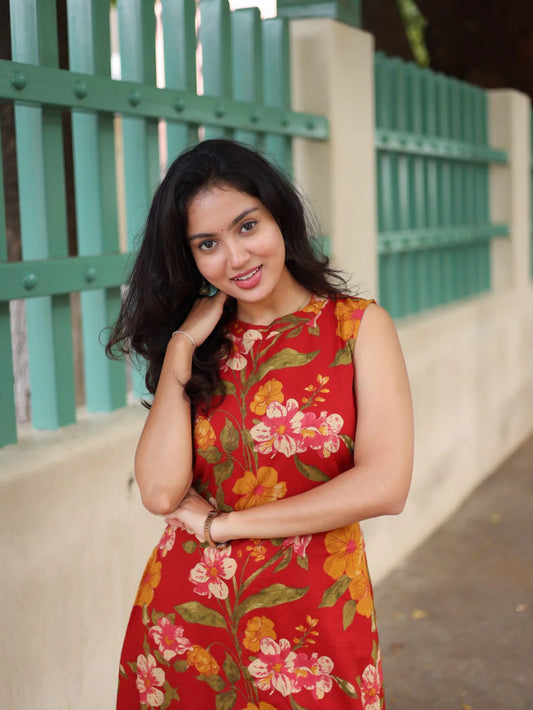Floral Print Sleeveless Cotton Co-Ord Set