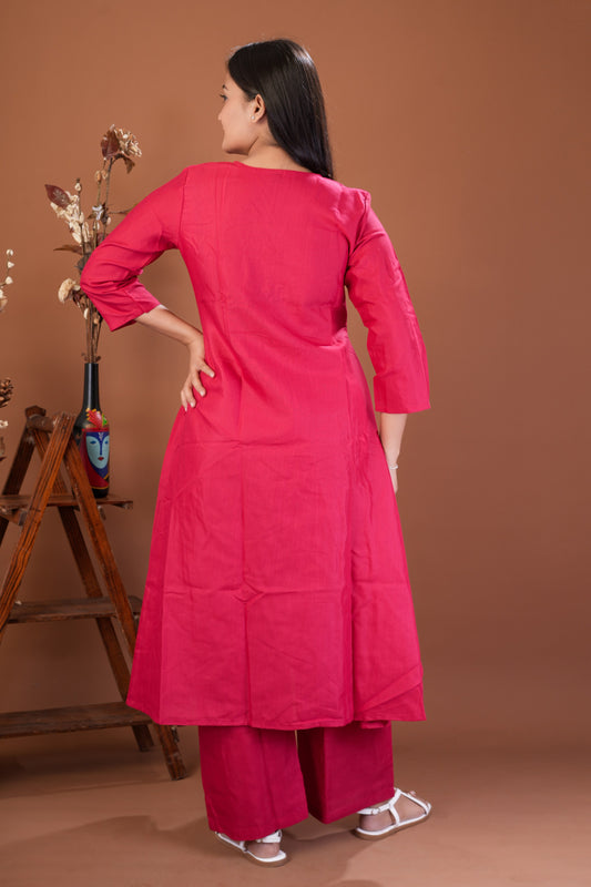 Women’s Solid Red Viscose Rayon A-Line Kurta with Matching Pants