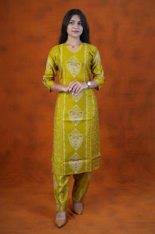 Women’s Mustard Ethnic Printed Kurta pant Set