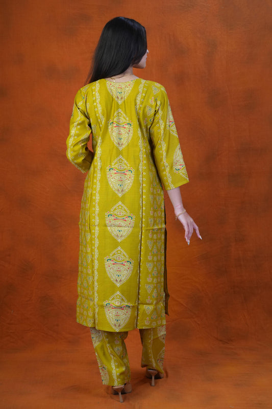 Women’s Mustard Ethnic Printed Kurta pant Set