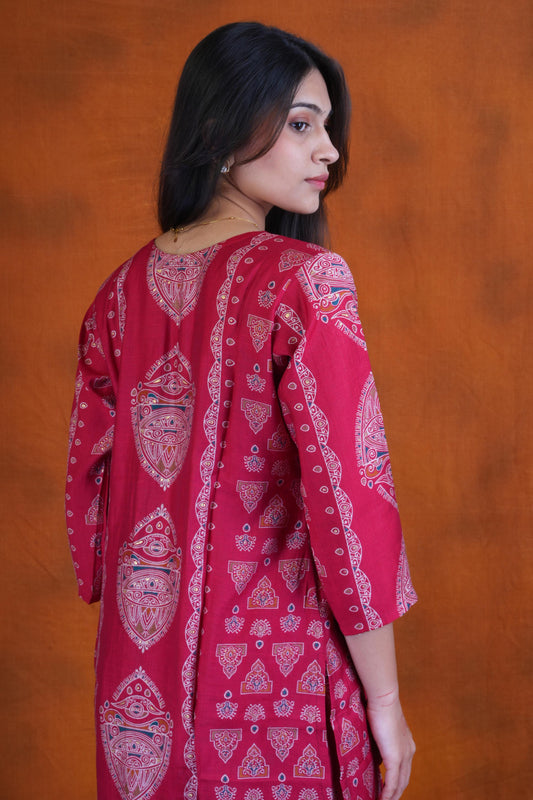Women’s Maroon Ethnic Printed Kurta pant Set