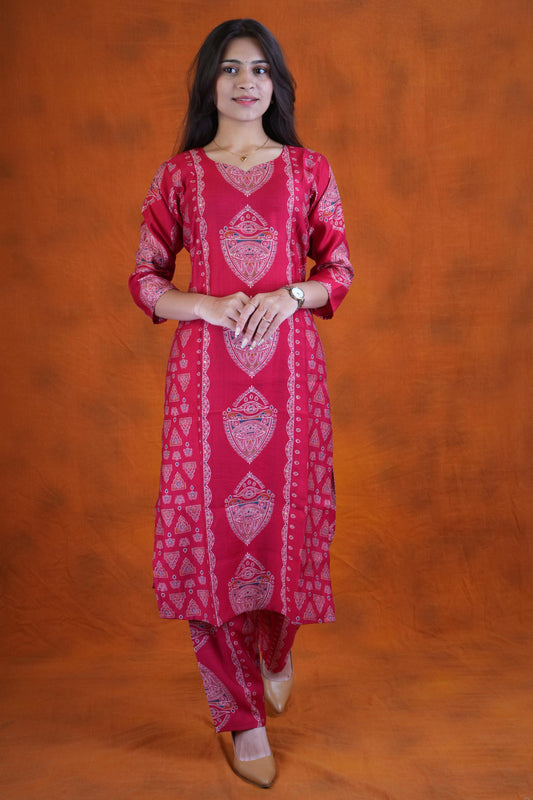Women’s Maroon Ethnic Printed Kurta pant Set