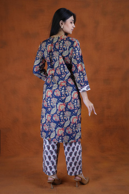 Women’s Navy Blue Floral Printed Kurta & pant Set