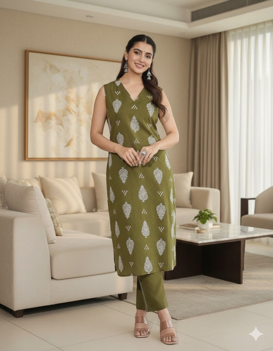 Women Rayon Viscose Polka Dot Brown Anarkali Kurta Pant Set