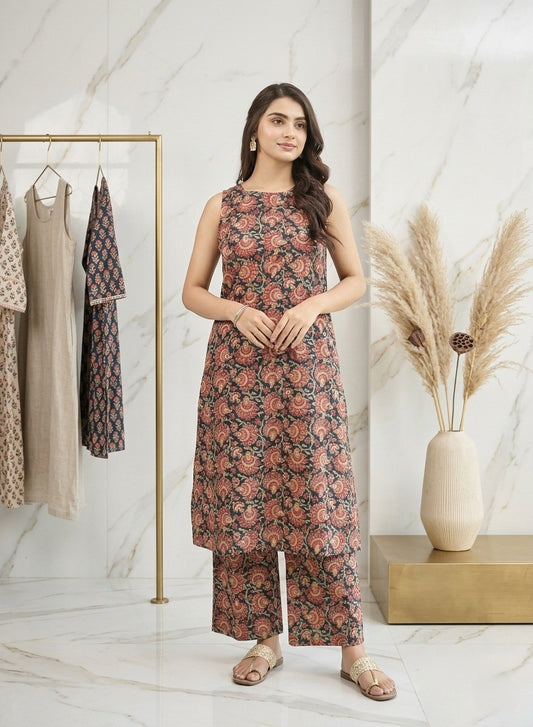 Women Rayon Viscose Polka Dot Brown Anarkali Kurta Pant Set