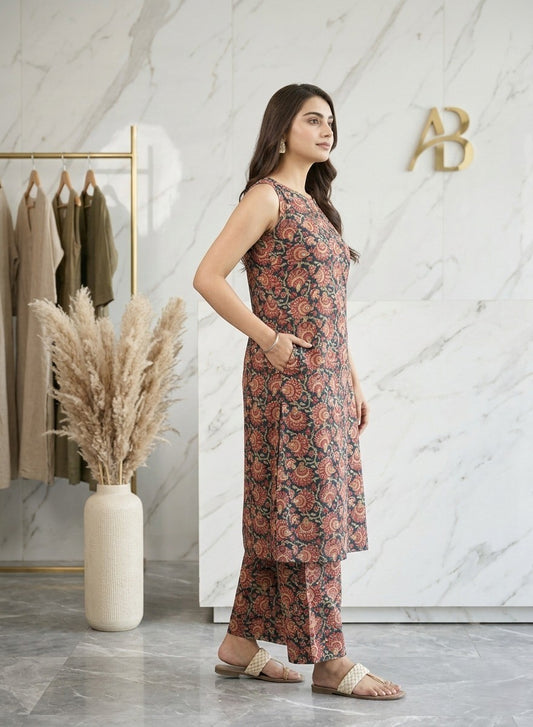 Women Rayon Viscose Polka Dot Brown Anarkali Kurta Pant Set