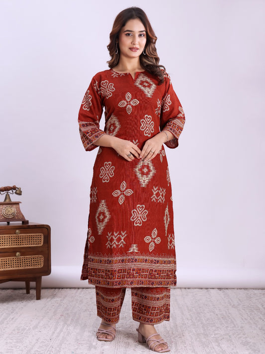 YASHVI Women's Designer Printed Viscose Rayon Kurta Pant Set - Red