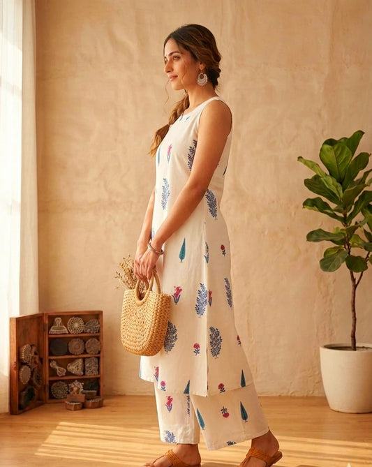 Floral Printed Cotton Kurta Pant Set