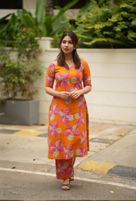 Floral Printed Viscose Rayon Kurta Pant Set